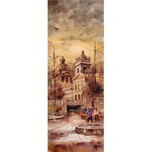 Farrukh Naseem, 11 x 30 Inch, Acrylic on Canvas, Cityscape Painting,AC-FN-127